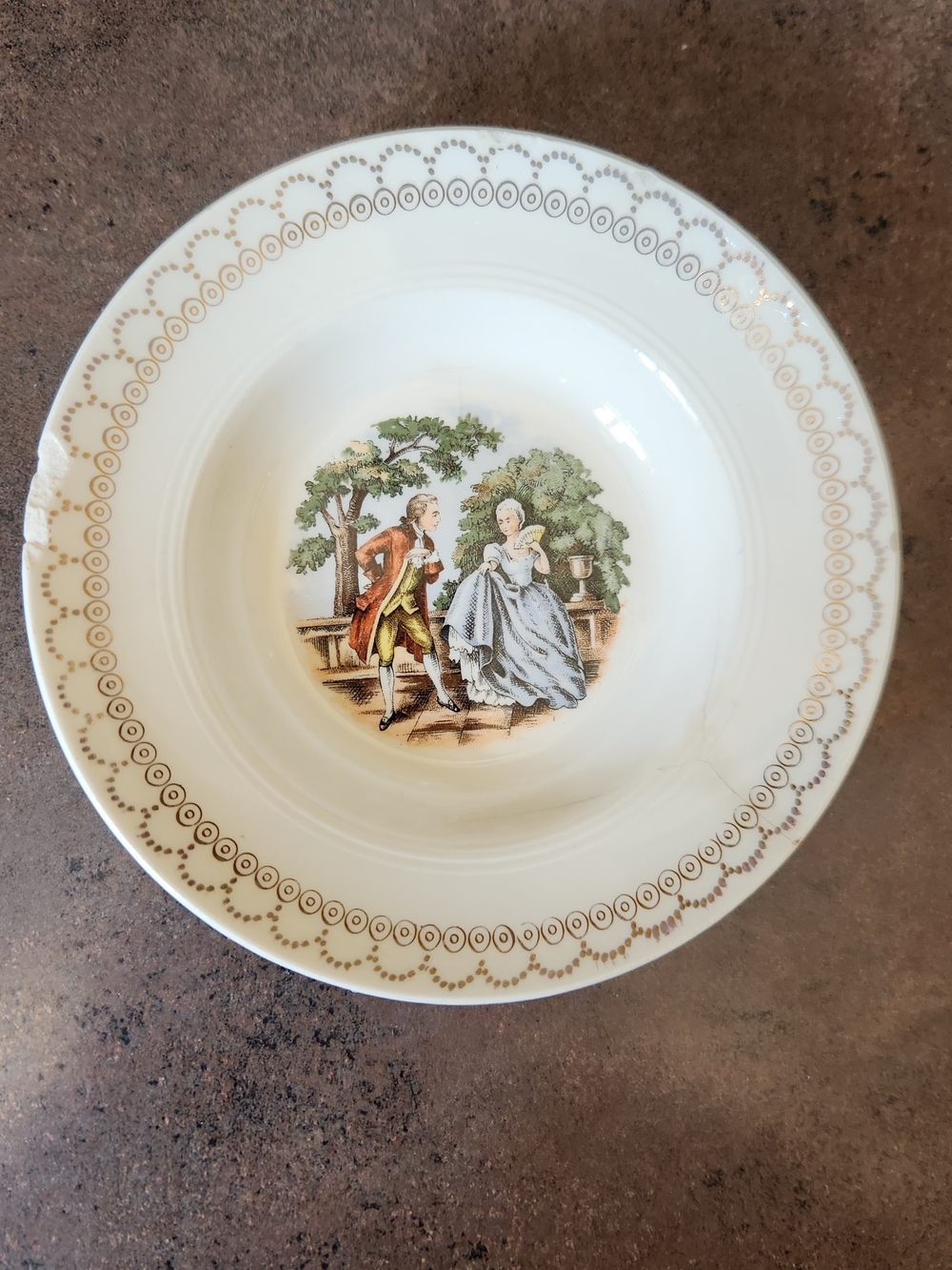 Vintage Salem China Plate Victorian Courting Couple 23k Gold 5.5 Inches